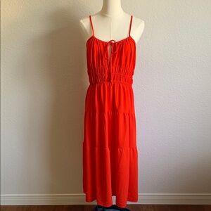 Monteau Los Angeles Orange Midi Dress with Spaghetti Straps size Large